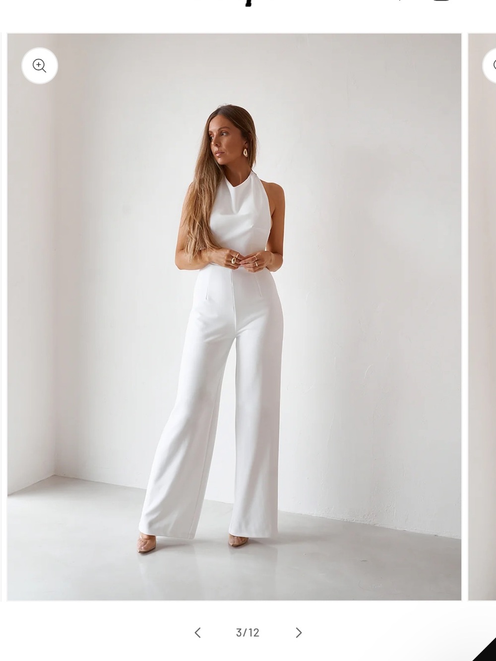 Sleeveless White Halter Wide-Leg Jumpsuit